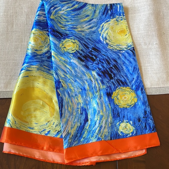 Van Gogh Starry Nights 100% silk feeling 34” x 35” scarf - Picture 11 of 11